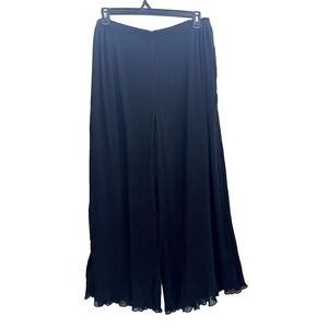 Simply Silk Women XL Plisse Palazzo Pant Black Chiffon Wide Leg Lined Flowy Chic